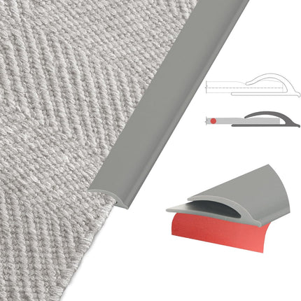 Flexible Carpet Edge Trim – Self-Adhesive Waterproof Cuttable Safety Edging for Thick Rugs & Mats, Peel & Stick Floor Transition Strip, (Fits High-Traffic Area Thin Carpets Up to 8mm,Deep Grey-10Ft).