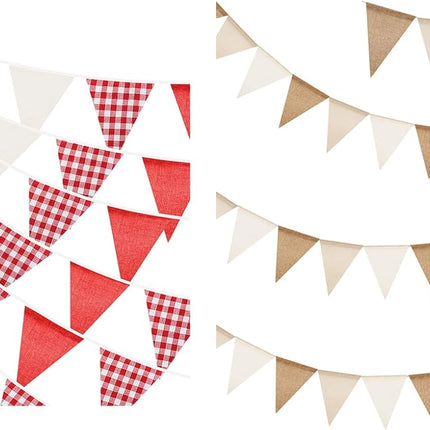 Red and White Checkered Banner, 32Ft Red Pennant Banner Garland, Party Decorations Triangular Bunting Garland for Xmas, Wedding Décor, Birthday, Valentine’s Day, Carnival & Outdoor Celebrations.