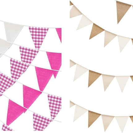 Pink and White Checkered Banner, Pennant Banner Garland, Party Decorations Triangular Bunting Garland for Xmas, Wedding Décor, Birthday, Valentine’s Day, Carnival & Outdoor Celebrations.