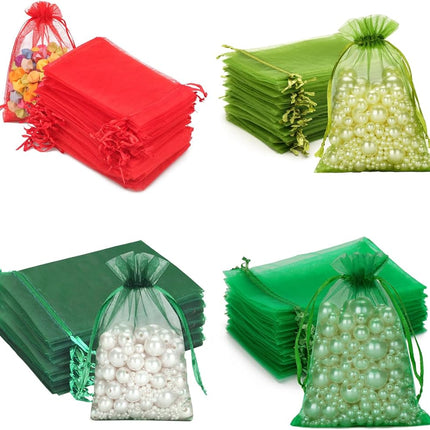 400PCS Christmas Organza Bags 4x6 In, Red Green Drawstring Organza Bag, Mesh Jewelry Pouches Tulle Bag for Candy, Jewelry, Fruits, Wedding, Christmas Party Favors.