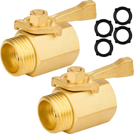 3/4" Brass Shut Off Valve Garden Hose，Heavy-Duty Brass Garden Hose Connector Shut Off Valve with bigger flow, Type A (Big Hole * 2).