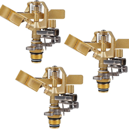1/2 Inch Brass Impact Sprinkler, Heavy Duty Sprinkler Head with Nozzles, Adjustable 0-360 Degrees Pattern, Watering Sprinklers for Yard, Lawn and Grass Irrigation, 3 Pack.