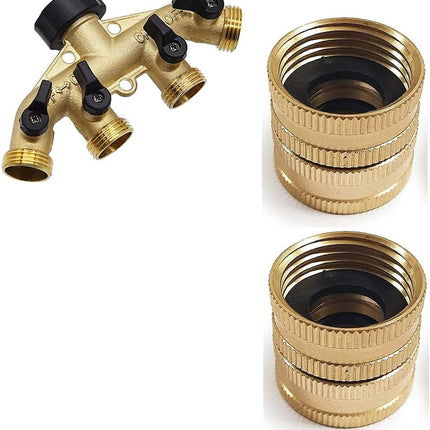 Hose Splitter 4 Way | 2 Pack 3/4" Brass Garden Hose Connector