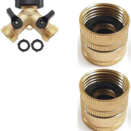 Hose Splitter 2 Way | 2 Pack 3/4" Brass Garden Hose Connector.
