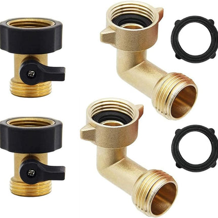Heavy Duty Brass Shut Off Valve | 2 Pack Garden Hose Elbow Connector.