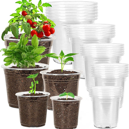 30 Pack 3.5/4/5/6/7 Inch Clear Nursery Pots with Drainage Holes, Transparent Plastic Pots for Plants, Reinforced Seed Starter Pots Flower Pots.