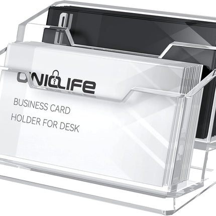 Acrylic Business Card Holder for Desk 2 Slots Clear Business Card Display Stand for Men & Women Desktop Business Card Organizer Card Stand, 120 Card Capacity.
