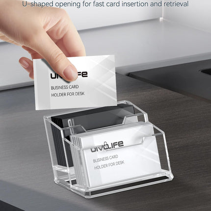 Acrylic Business Card Holder for Desk 2 Slots Clear Business Card Display Stand for Men & Women Desktop Business Card Organizer Card Stand, 120 Card Capacity.