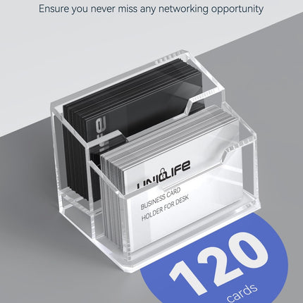 Acrylic Business Card Holder for Desk 2 Slots Clear Business Card Display Stand for Men & Women Desktop Business Card Organizer Card Stand, 120 Card Capacity.