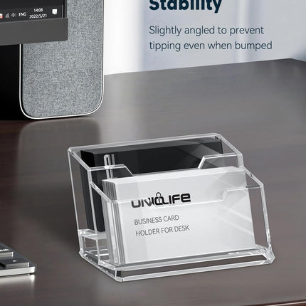 Acrylic Business Card Holder for Desk 2 Slots Clear Business Card Display Stand for Men & Women Desktop Business Card Organizer Card Stand, 120 Card Capacity.
