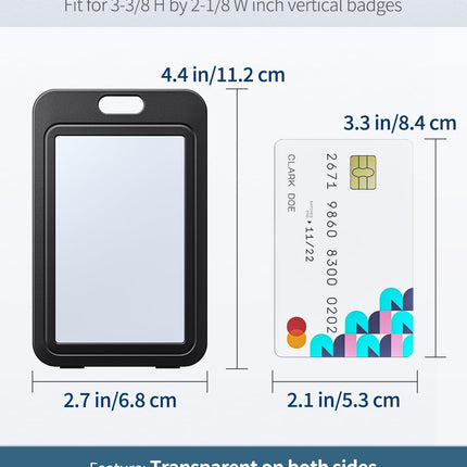 3 Pcs Badge Holder with Double-Sided Windows Vertical Plastic Case and 2 Pcs Retractable Keychain Badge Reel for up to 8 oz Card Protector for ID Credit Cards Driver’s Licenses and Passes.