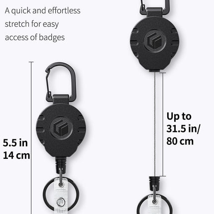 3 Pcs Badge Holder with Double-Sided Windows Vertical Plastic Case and 2 Pcs Retractable Keychain Badge Reel for up to 8 oz Card Protector for ID Credit Cards Driver’s Licenses and Passes.