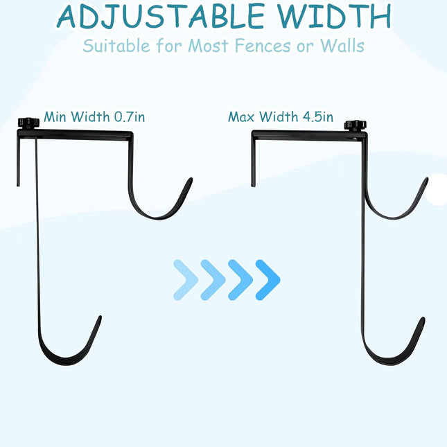 2Pcs Adjustable Pool Pole Hanger, Double Pool Hooks for Poles, Mental Pool Fence Hooks for Hanging Pool Equipment Hooks, Pool Pole Hooks for Pool Skimmer Pole Pool Hose, Wall Pool Tool Holder (Black).
