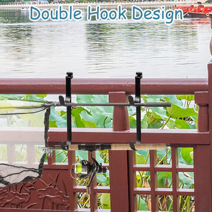 2Pcs Adjustable Pool Pole Hanger, Double Pool Hooks for Poles, Mental Pool Fence Hooks for Hanging Pool Equipment Hooks, Pool Pole Hooks for Pool Skimmer Pole Pool Hose, Wall Pool Tool Holder (Black).