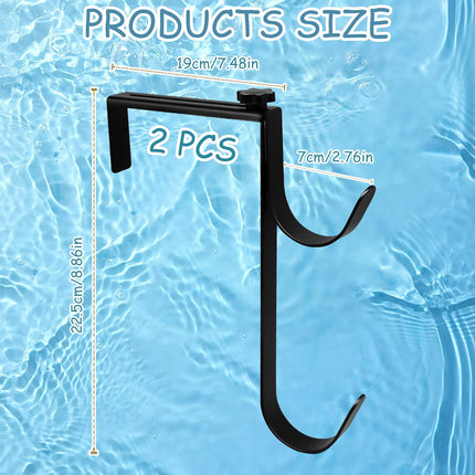 2Pcs Adjustable Pool Pole Hanger, Double Pool Hooks for Poles, Mental Pool Fence Hooks for Hanging Pool Equipment Hooks, Pool Pole Hooks for Pool Skimmer Pole Pool Hose, Wall Pool Tool Holder (Black).