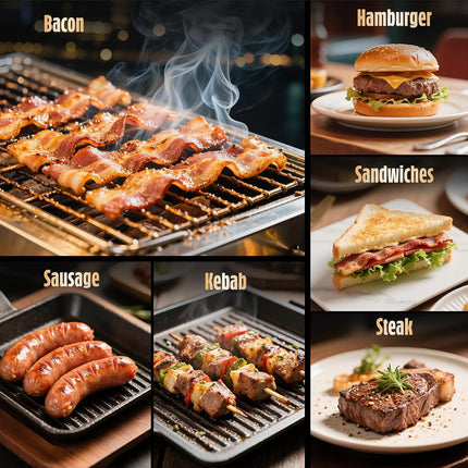 Bacon Press Smash Burger Press, Pre-Seasoned Cast Iron Hamburger, 2 lb Heavy-Duty Grill Bacon Meat Press Tool with Wood Handle.