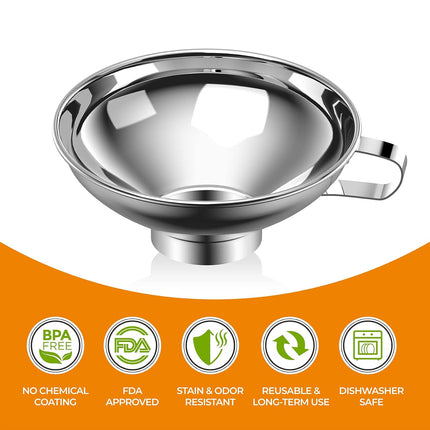 Wide Mouth Stainless Steel Funnel + Food Grade Plastic Cooking Canning Funnel.