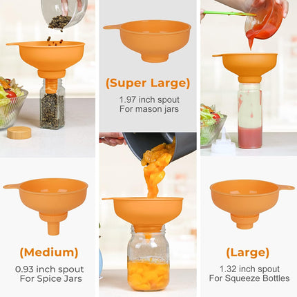 Wide Mouth Stainless Steel Funnel + Food Grade Plastic Cooking Canning Funnel.