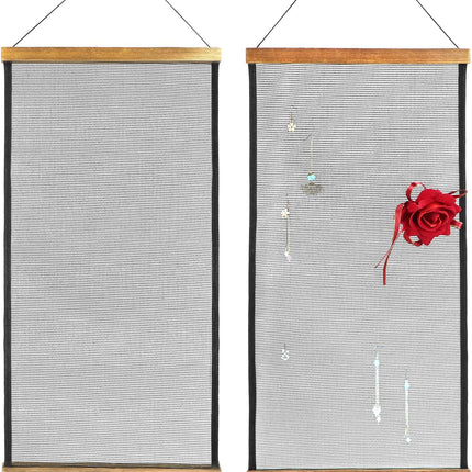 Earring Organizer Hanging Mesh, 2 Pack Wall Jewelry Organizer Necklaces Holder Rack for Earrings, Bracelets, Rings, Girls Hair Clips Hanger.