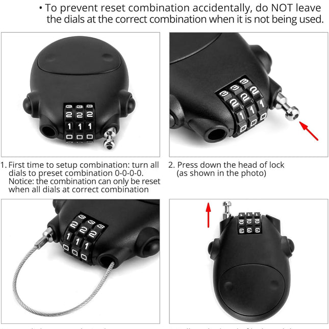 Retractable Cable Lock, 4 Pack Security Password Lock Steel Cable Luggage Locks.