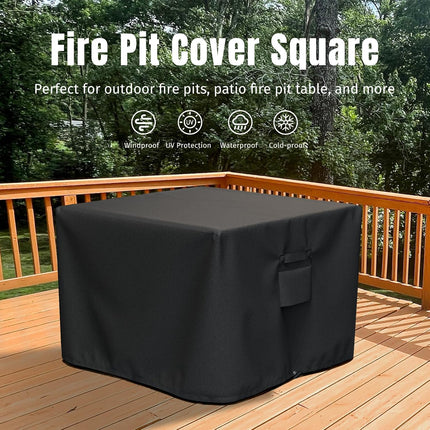 Square Fire Pit Cover, Fits for 28-32 Inch Fire Pit Table, Waterproof and Windproof, 32 x 32 x 24 Inches, Black.