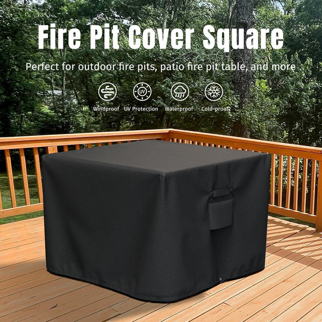 Square Fire Pit Cover, Fits for 28-32 Inch Fire Pit Table, Waterproof and Windproof, 32 x 32 x 24 Inches, Black.