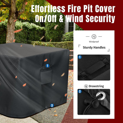 Square Fire Pit Cover, Fits for 28-32 Inch Fire Pit Table, Waterproof and Windproof, 32 x 32 x 24 Inches, Black.