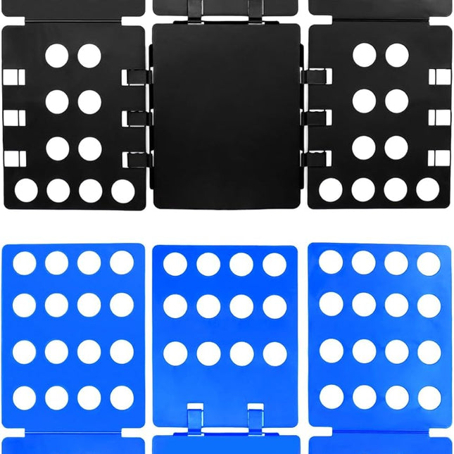 PP Composite Folding Board, 2 Pack Folding Clothes Board - Black + Blue, One-Hand Operation Laundry Folding Tool, Non-Slip Silicone Buckles, T Shirt Folder, Laundry Folders for All Garments.