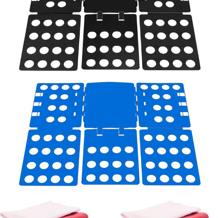 PP Composite Folding Board, 2 Pack Folding Clothes Board - Black + Blue, One-Hand Operation Laundry Folding Tool, Non-Slip Silicone Buckles, T Shirt Folder, Laundry Folders for All Garments.