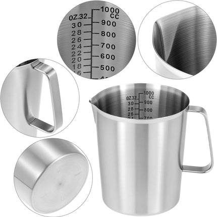 304 Stainless Steel Measuring Cup 32 OZ with OZ/ML Graduations, 4 Cup Kitchen Mixing Pitcher, Precision Engraved Markings, Container for Baking and Frothing, 1 Liter.