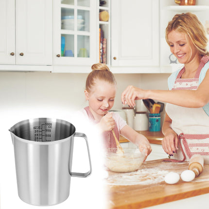 304 Stainless Steel Measuring Cup 32 OZ with OZ/ML Graduations, 4 Cup Kitchen Mixing Pitcher, Precision Engraved Markings, Container for Baking and Frothing, 1 Liter.
