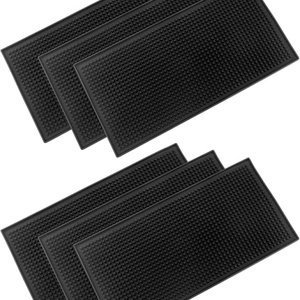12"x6" Black Rubber Bar Mat – 6 Pack Non-Slip Drainage Pad for Coffee Stations, Home Bars & Kitchens.