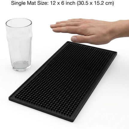 12"x6" Black Rubber Bar Mat – 6 Pack Non-Slip Drainage Pad for Coffee Stations, Home Bars & Kitchens.