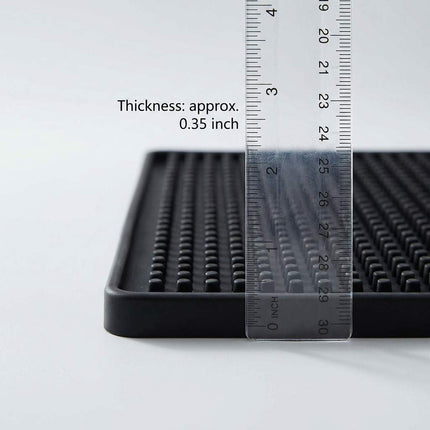 12"x6" Black Rubber Bar Mat – 6 Pack Non-Slip Drainage Pad for Coffee Stations, Home Bars & Kitchens.