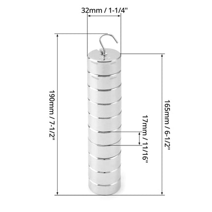 Lab Slotted Mass Set, Chromium-Plated Metal Slotted Weights, One Set - Total 1000g - Includes 9 Weights (100g Each) & One Hanger (100g).