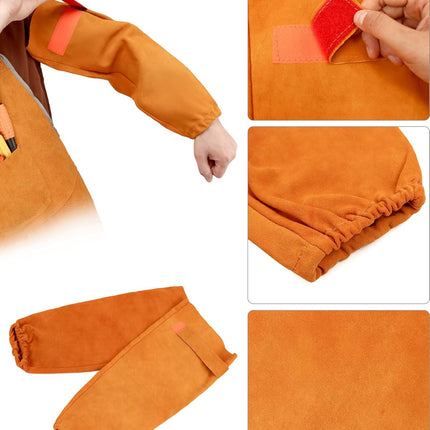 Welding Apron& Sleeves, Welding Work Protectors Set, Heat and Flame Resistant Leather Work Shop, Blacksmith Protective or Safety Clothing, Welders, Fireplace, Gardening, BBQ Apron, Bib Apron.