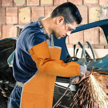 Welding Apron& Sleeves, Welding Work Protectors Set, Heat and Flame Resistant Leather Work Shop, Blacksmith Protective or Safety Clothing, Welders, Fireplace, Gardening, BBQ Apron, Bib Apron.