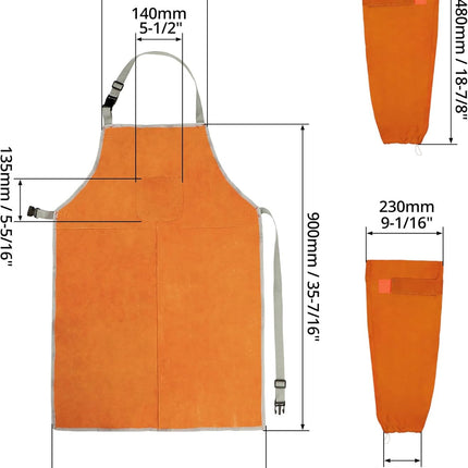 Welding Apron& Sleeves, Welding Work Protectors Set, Heat and Flame Resistant Leather Work Shop, Blacksmith Protective or Safety Clothing, Welders, Fireplace, Gardening, BBQ Apron, Bib Apron.