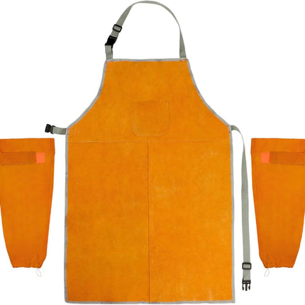 Welding Apron& Sleeves, Welding Work Protectors Set, Heat and Flame Resistant Leather Work Shop, Blacksmith Protective or Safety Clothing, Welders, Fireplace, Gardening, BBQ Apron, Bib Apron.