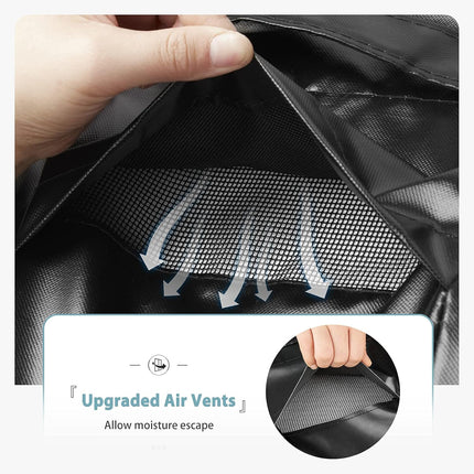 Round Fire Pit Cover for 22-32 Inch Fire Pit - Waterproof and Windproof, with Straps and Built-in Vents, 32 Dia x 13.5 H, Black.