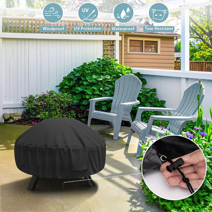 Round Fire Pit Cover for 22-32 Inch Fire Pit - Waterproof and Windproof, with Straps and Built-in Vents, 32 Dia x 13.5 H, Black.