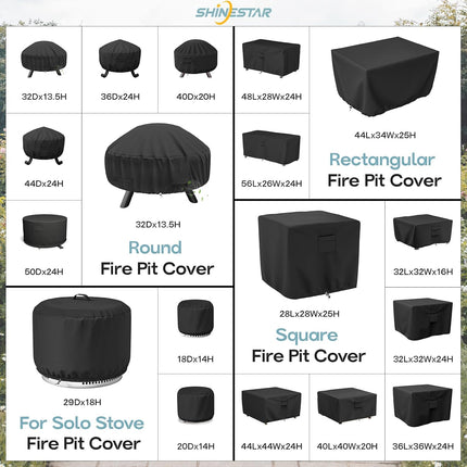 Round Fire Pit Cover for 22-32 Inch Fire Pit - Waterproof and Windproof, with Straps and Built-in Vents, 32 Dia x 13.5 H, Black.