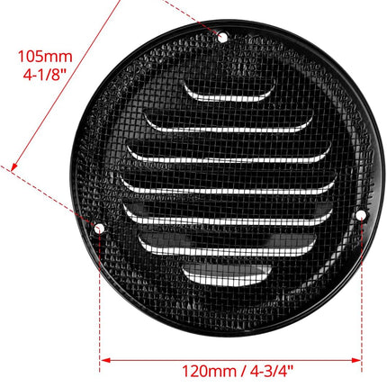 4" Black Soffit Vent Cover with Screen Mesh, 10 Pack Round Metal Air Vent Louver, 5-11/16" Diameter Grill Cover, Round HVAC Vents.