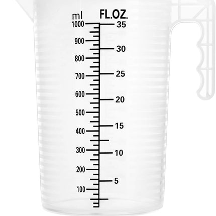 2 Pack 32oz (1 Quart) Measuring Pitcher - Plastic, Multipurpose, Polypropylene, with Clear Ounce & Milliliter Markings, Dustproof Lid, for Cooking, Home Hobbies, Shop Oil and Fluids.