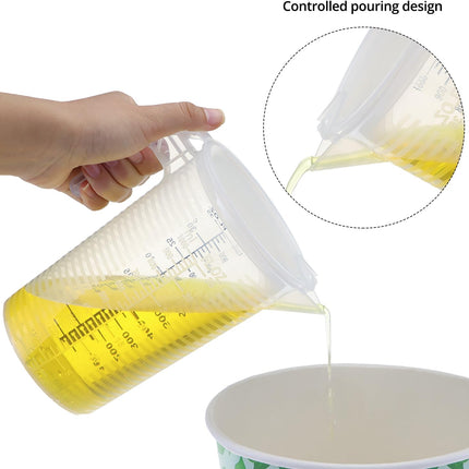 2 Pack 32oz (1 Quart) Measuring Pitcher - Plastic, Multipurpose, Polypropylene, with Clear Ounce & Milliliter Markings, Dustproof Lid, for Cooking, Home Hobbies, Shop Oil and Fluids.