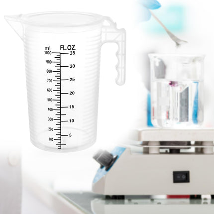 2 Pack 32oz (1 Quart) Measuring Pitcher - Plastic, Multipurpose, Polypropylene, with Clear Ounce & Milliliter Markings, Dustproof Lid, for Cooking, Home Hobbies, Shop Oil and Fluids.
