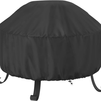 Fire Pit Cover Round 36 In, Outdoor Fire Pit Cover for 30-36 Inches Fire Pits, Windproof Drawstring & Waterproof Layer, Black.