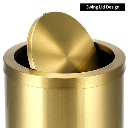 Antique Gold Trash Can, 2.4 Gallons Stainless Steel, Waterproof, Rustproof with Swing Lid.