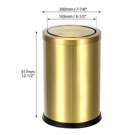 Antique Gold Trash Can, 2.4 Gallons Stainless Steel, Waterproof, Rustproof with Swing Lid.