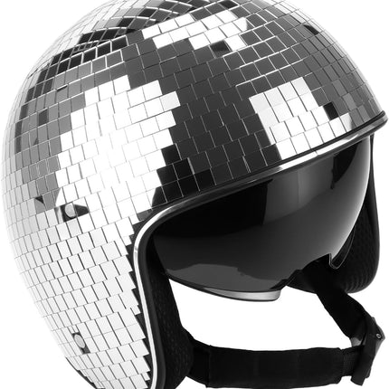 Disco Ball Helmet Party Decoration with Retractable Visor and Cowboy Hat Design - Handmade Glitter Glass Cap, 39 oz. Weight.